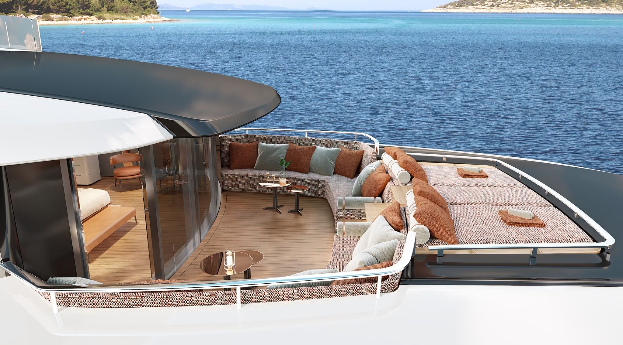 Yacht cabin on Ferretti Yachts 500 sold in Hong Kong by luxury yacht broker