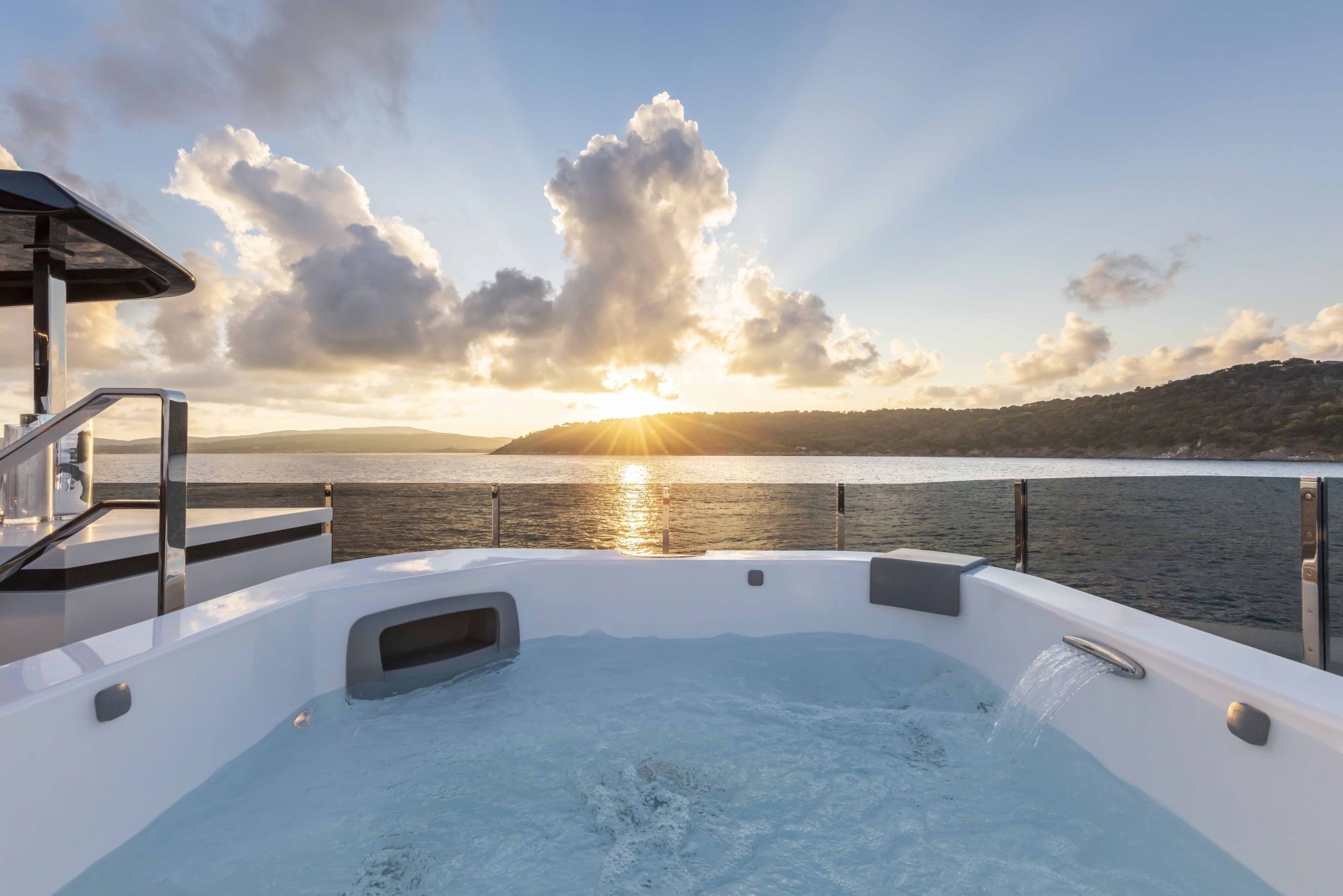 Custom Line Navetta 42 main deck interior designed around wellness and natural light.