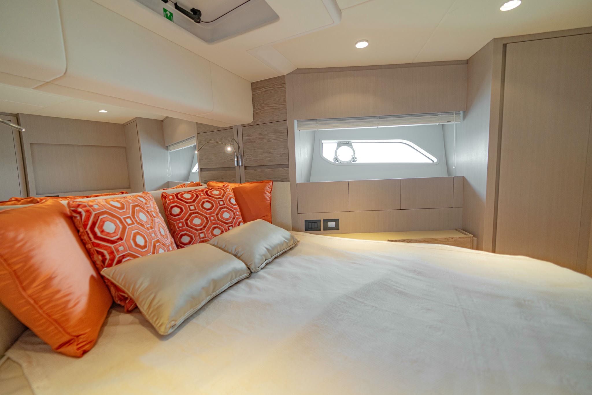 Yacht cabin on Ferretti Yachts 500 sold in Hong Kong by luxury yacht broker