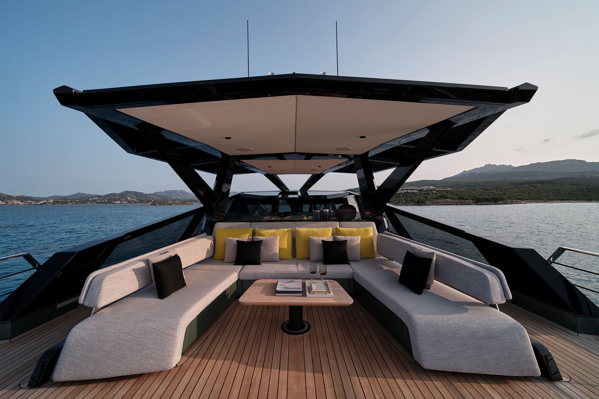Upper deck lounge of the Wally 150.